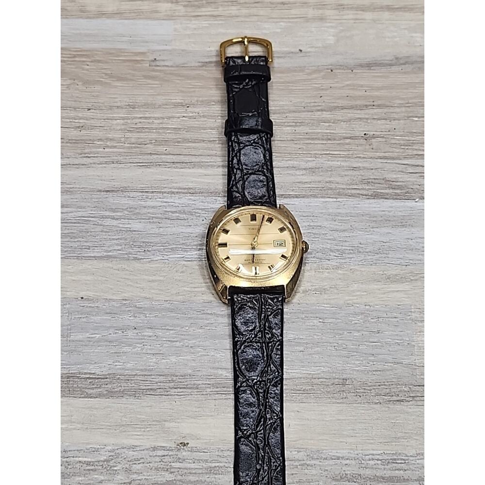 Vintage 1972 Men's Timex Automatic Watch Crosshair Dial W/Leather Strap-Working - Picture 7 of 9